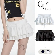Women's 2-Layer Flared Short Skirt with Protective Pants Korean Style Drawstring Waist Design GU STO