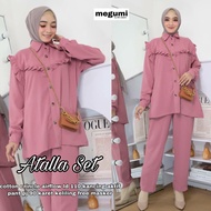 Baju Tunik Wanita Muslimah Setelan Celana Panjang Atalla Oneset Bahan Crinckle Airflow