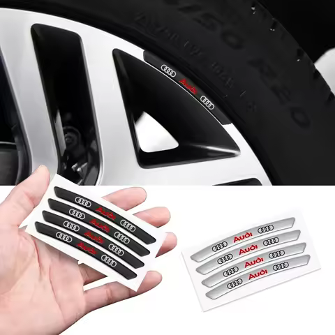 4Pcs Audi Wheel Hub Stickers Wheel Rims Aluminium Decoration Strips For Sline A4 B8 B6 B7 B9 A3 A6 C