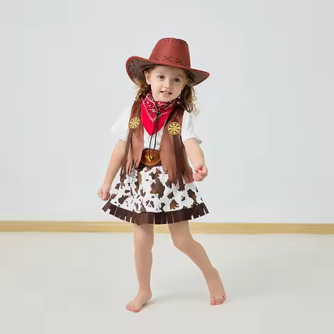 4/5 Pcs Set Girls Cowboy Role Play Skirt Clothes Vest Set Skirt Sets Kids Spring Autumn Halloween Co