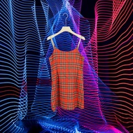 Second-Hand AN-AI Red Plaid Woolen Gold Chain Shoulder Strap Slightly Thin Elastic Sleeveless Dress 