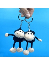 1只隨機黑色有趣綿羊鑰匙扣毛絨玩具吊飾,可愛卡通情侶吊飾