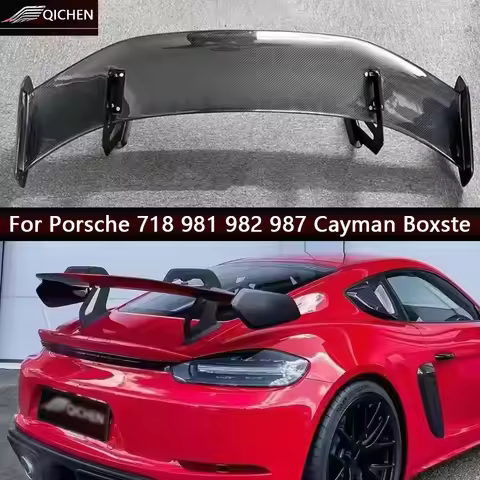 For Porsche 718 718 981 982 987 Cayman Boxste Carbon Fiber Tail fins Rear Trunk Spoiler Guide Wing G
