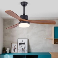 N Retro Led Ceiling Fan, Living Room Dining Room Wooden Ceiling Fan, With Light, 48 Inch Blade Remote Control Fan