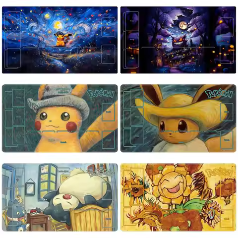 Pokemon Card Pad Pikachu Eevee Gengar Snorlax Sunflora Van Gogh Series Diy Anime Peripheral Game Col