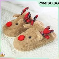 [mmise.sg] Women Christmas Elk House Slippers Cozy Home Cotton Shoes for Winter Home Indoor