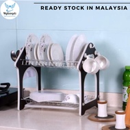 Mylilangelz KMT 2 Tier Dish Drainer Stainless Steel with Draining Tray Cutlery Containers Rak Pinggan Mangkuk 2 Tingkat