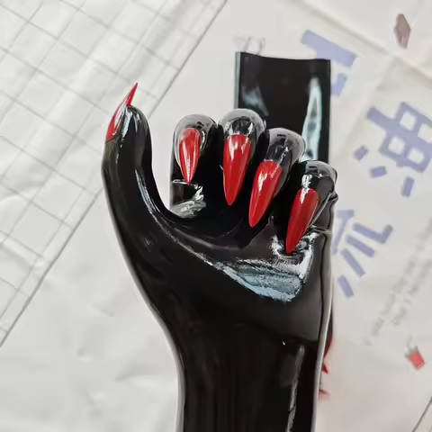 Crossdress Male To Female Oil Shiny black Super Thin Latex Zentai short Red Flat Nails Fetish Sheer 