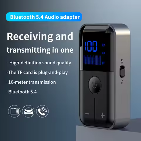 4-in-1 Bluetooth 5.4 Audio Receiver Transmitter - 3.5mm AUX, TF Card, Stereo Music, LED Display, Wir