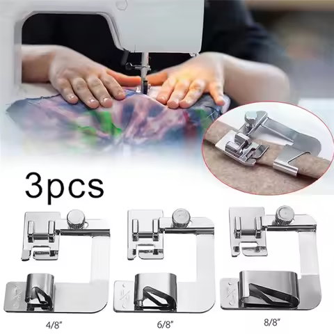 3 pcs Domestic Sewing Machine Presser Foot Rolled Hem Feet For Brother Singer Janome Babylock Juki S