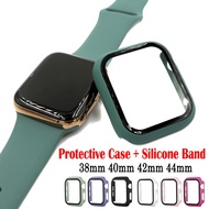 iWatch band and Tempered Glass Film case For iWatch series 6 SE 5 4 3 2 1 Screen Protector Case + Silicone Band