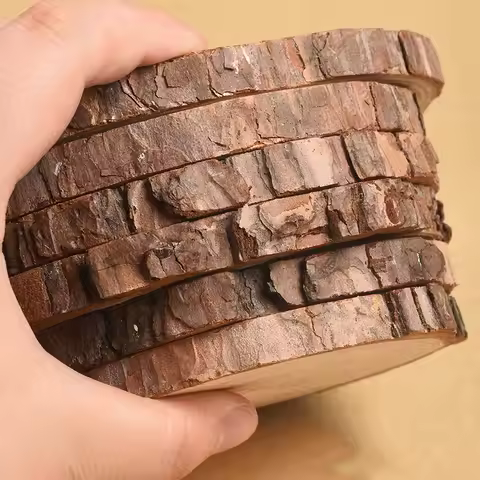 2-16cm Thickness 0.5-1.5 cm Natural Pine Round Wood Slices With Tree Bark Log Discs DIY Crafts Chris