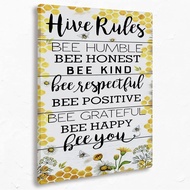 Inspirational Bee Hive Rules Canvas Wall Art Prints,Bee theme Vintage Wood Textured Paintings Prints