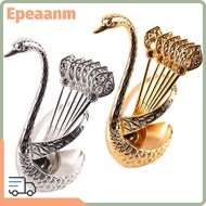 EPEAAMY Swan Spoons, with 6 Spoons Stirring Mixing Swan Base Stand Spoons, Table Decoration Creative