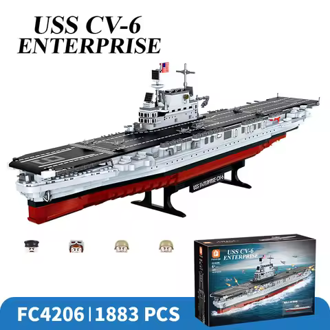 1883PCS Military Battleship Series USS CV-6 ENTERPRISE Crusier Model World War II Building Blocks Bo