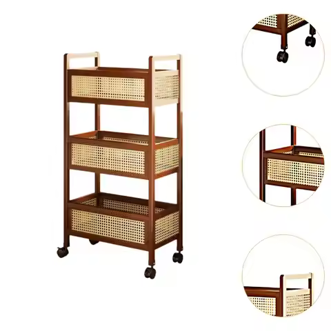 3 Tier Rolling Wood Cart Storage Organizer with Wheels for Home Office Space Saving 20x10.2x36.6inch