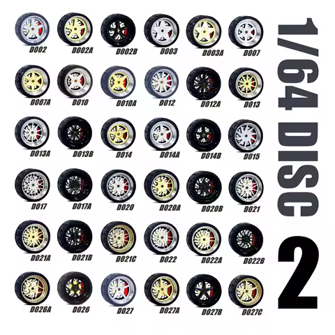 1/64 Hot Wheels Carlomo D-Class 2 Detail-up Sets Wheels With Rubber Tires Brake Disc Assembly Rims f