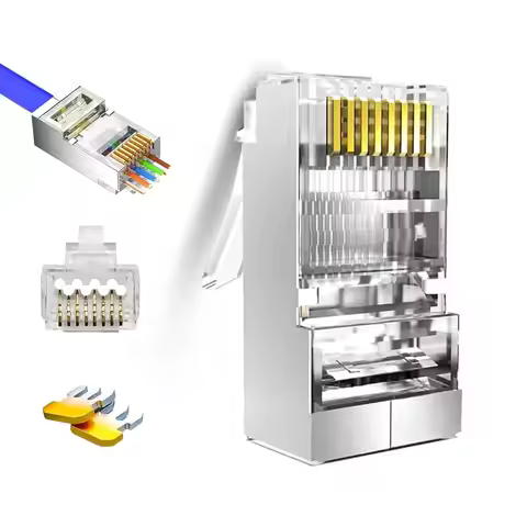ZOERAX 50-Pack RJ45 Pass Through Connector Cat6 Shielded RJ45 Modular Plugs Gold Plated 8P8C RJ45 En