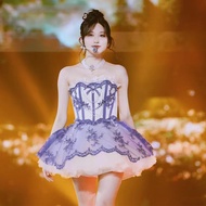 ชุดราตรีผู้หญิง IVE Series ใหม่ สีฟ้าหมอก ชุดเจ้าหญิงบาร์บี ไหล่เดียว ชุดเต้นรำ ชุดราตรี เสื้อผ้าทำง