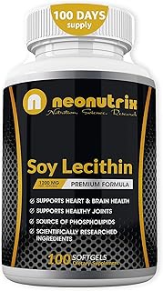 Soy Lecithin Capsules 1200mg (One a Day, 100 Softgels) Immune Support Supplement Rich in Phospholipi