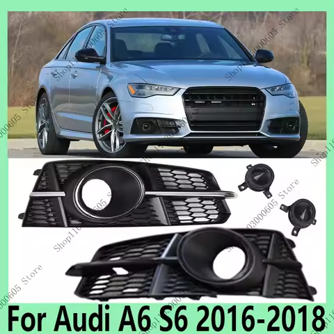 For Audi A6 S6 2016-2018 Auto Accessories Front Bumper Fog Light Frame Honeycomb Grille Protective C