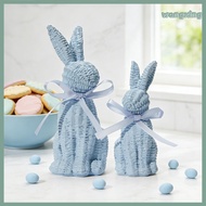 [W&X] 2 Pcs Rattan Effect Bunny Figurine with Bow Tabletop Easter Rabbit Decoration Spring Bunnies S