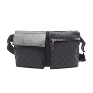 【二手】Gucci GUCCI 腰包/斜背包 GG帆布 28566 黑色帆布皮革腰包 男女通用 二手 A