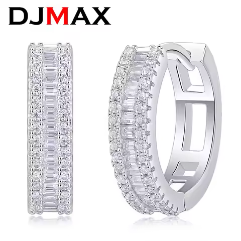 DJMAX Full Moissanite Diamond Hoop Earrings For Women Original S925 Sterling Silver Lady's Fine Mois
