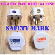 UK 3 pin plug SINGAPORE 3 pin power socket with 13 Amp fuse and Safety Mark Power socket UK plug SINGAPORE
