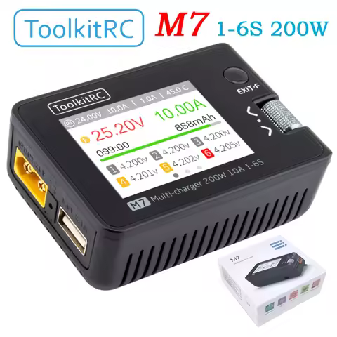 ToolkitRC M7 200W 10A DC Balance Charger Discharger for 1-6S Lipo Battery With Voltage Servo Checker