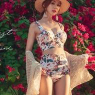 South Korea new print high waist bikini split swimsuit women's steel support gather hot spring vacat