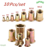 NG1ZX 10pcs Flat Head Rivnut, Insert Nutsert Cap Tool Set Carbon Steel Rivnut,  M3 M4 M5 M6 M8 M10 M
