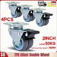 [SG Seller] 4PCS 2" Heavy Duty Caster Wheels - Double Wheel Rubber TPR Wheel Silent Castor for Furniture