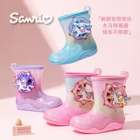 Original Sanrio cartoon girls Hello Kitty Kuromi Fashion Boots soft bottom shoes