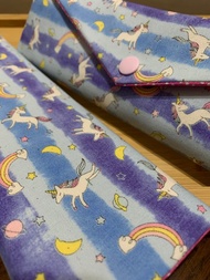 文青風環保筷袋 ~彩虹獨角馬 氣質藍 收納 手作餐具袋