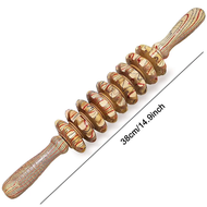 [UU61] 9 Rollers Curved Massager Handheld Stick Wooden Lymphatic Drainage Massage Tools for Anti-cel