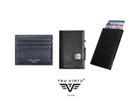 Tru Virtu Quality Wallet Carbon Fibre Leather Click Slide Slim Compact RFID Safe Hi Tech Men's Classic Sleek Business Case Aluminium Holds Credit Cards Christmas Gift