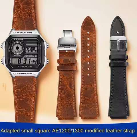 For Casio Retro Genuine Leather Watchband AE1200/1300 A158W/159/A168 F-91W W-216H Vintage Watch Stra