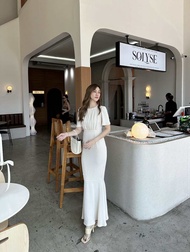 🔖Alot #Trisia เดรสผ้าทิ้งพริ้ว สวย จับจีบหน้า เอวสูง ใส่สบายสะโพก ซอฟลงด้านล่างและบานปลาย