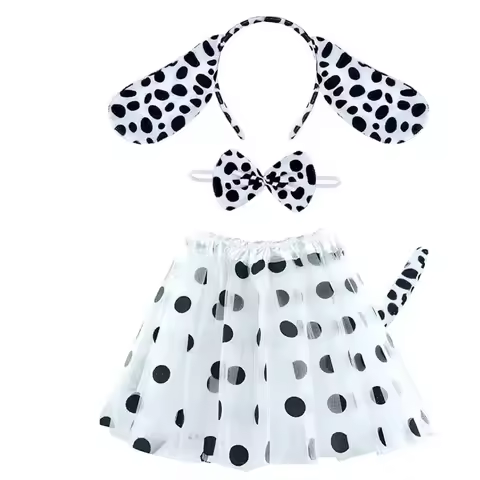 Halloween Dalmatian Costume Spotted Dog Ear Headband Bow Tie Tail Tutu Skirt Cosplay Costume Dress U