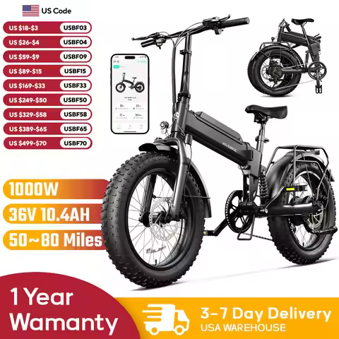TST F00C Folding Electric Bike, 1000W motor, 36V 10.4Ah removable battery, 50 miles range, 25 MPH, 2