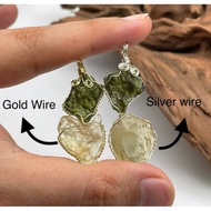 Natural Raw Libyan With Moldavite Tektite Pendant available in Gold And Silver Color Wire Wrap Handmade