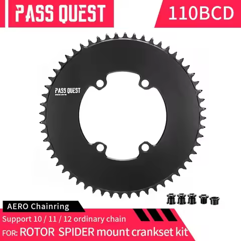 PASS QUEST 110BCD 4 Bolt Chainring 40T-60T AERO Sprocket Narrow Wide Teeth for ROTOR Crank Spider Mo