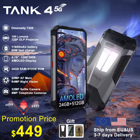 World premiere】Unihertz by 8849 Tank 4 Smartphone Built-in 720P Projector 5G Phone 24+512GB 11600mAh