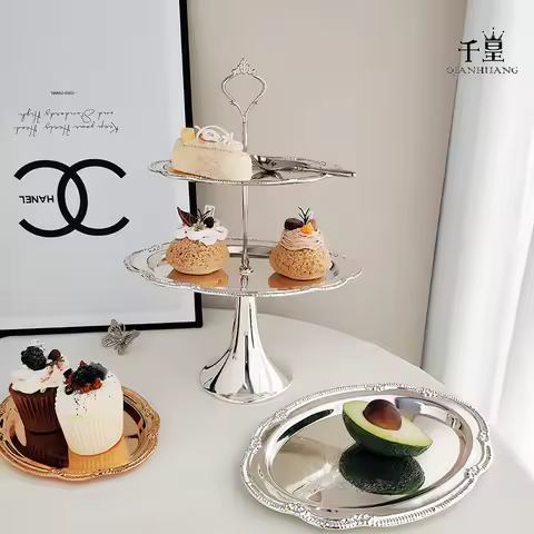 63Q4E44 Embossed Vintage Silver Tray Serving Platter For Desserts Jewelry Storage Organizer Snack Pl
