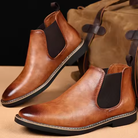 2026 New Men Shoes Chelsea Boots Retro Chelsea Ankle Boots Casual Flat Shoe Elastic Formal Business 