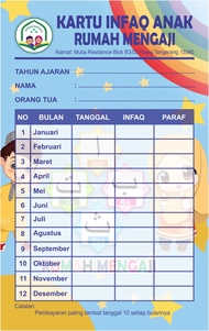 KARTU SPP/INFAQ/ IURAN/ TK/ TPQ/ TPA/ MD/ MI / PENGAJIAN FULL COLOUR CUSTOM NAMA ALAMAT DAN LOGO