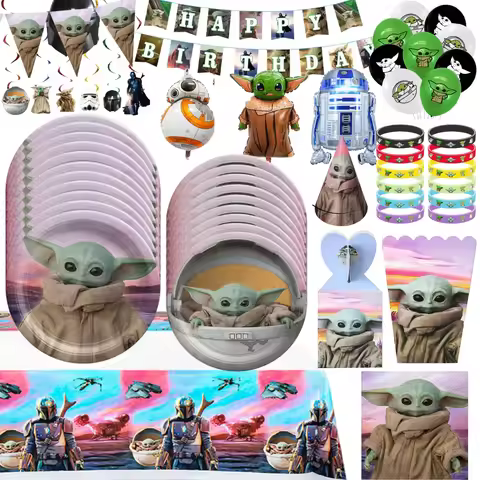 Cartoon Yoda Baby Theme Birthday Party Decoration Plate Napkin Cup Balloons Banner for Boys Favor Ba