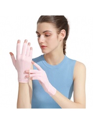 夏季女士冰絲薄手套，無指尖半指手套，防曬紫外線女士手套，觸摸屏騎行駕駛手套