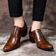 《905》Brown dress shoes Increase 6cm Men's High Heels genuine Leather Shoes for man Trend British Poi
